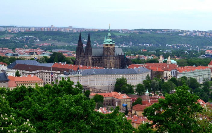 Overview of St. Vitus within the Prague Castle complex